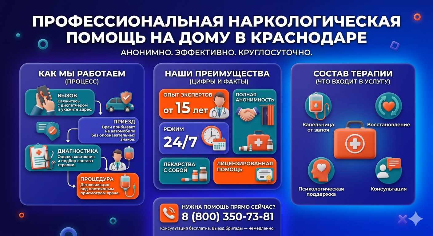 Инфографика о принципах лечения алкоголизма на дому в Лихославле: этапы вызова нарколога, преимущества анонимной детоксикации и состав медицинской помощи.